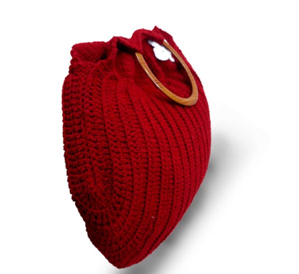 Crocheted Red Top Handle Bag For Women & Girls - Woollei